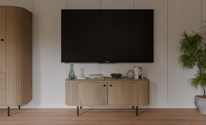 OVALIO 123 cm Dąb Cremona szafka RTV frezowana na metalowych nogach