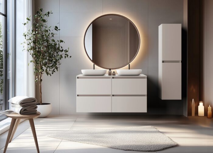 SIMPLE 136 cm kaszmir regał łazienkowy wiszący z drzwiami i półkami