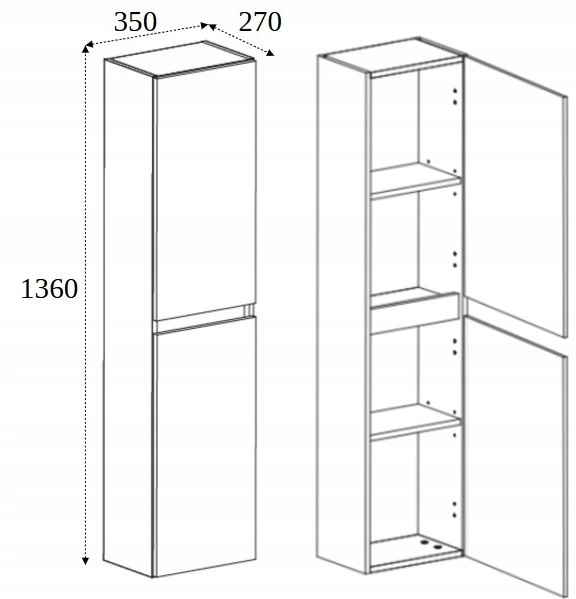 SIMPLE 136 cm kaszmir regał łazienkowy wiszący z drzwiami i półkami