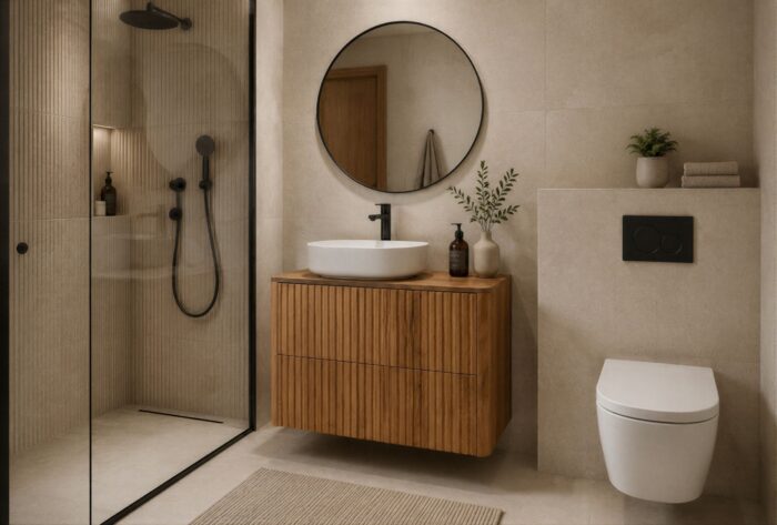 LINEA 80 cm dąb craft złoty szafka łazienkowa z blatem wisząca ryflowana
