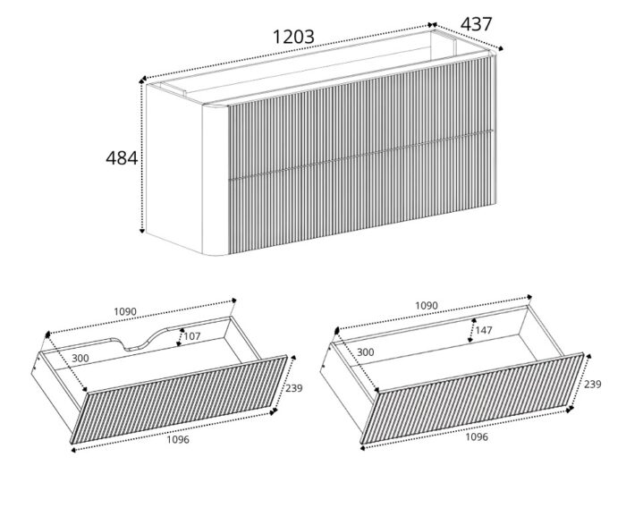 LINEA 120 cm dąb craft złoty szafka łazienkowa wisząca ryflowana