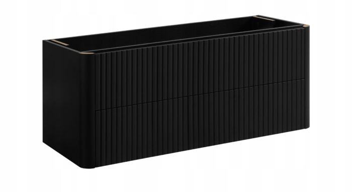 LINEA 120 cm czarna szafka łazienkowa z blatem wisząca ryflowana