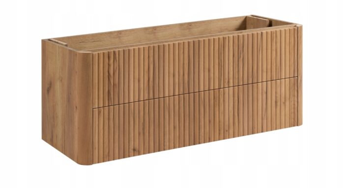 LINEA 120 cm dąb craft złoty szafka łazienkowa z umywalką z konglomeratu wisząca ryflowana