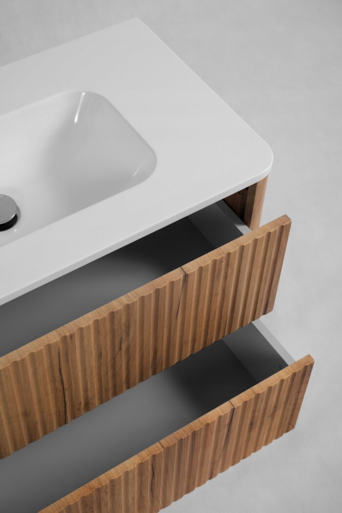 LINEA 60 cm dąb craft złoty szafka łazienkowa wisząca ryflowana Push to Open
