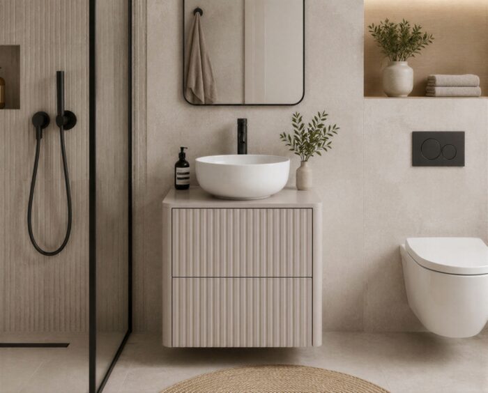 LINEA 80 cm kaszmir szafka łazienkowa z blatem wisząca ryflowana