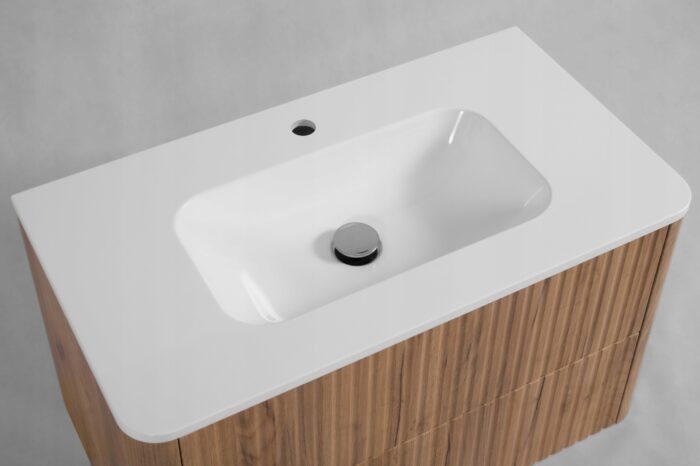LINEA 60 cm dąb craft złoty szafka łazienkowa z umywalką z konglomeratu wisząca ryflowana