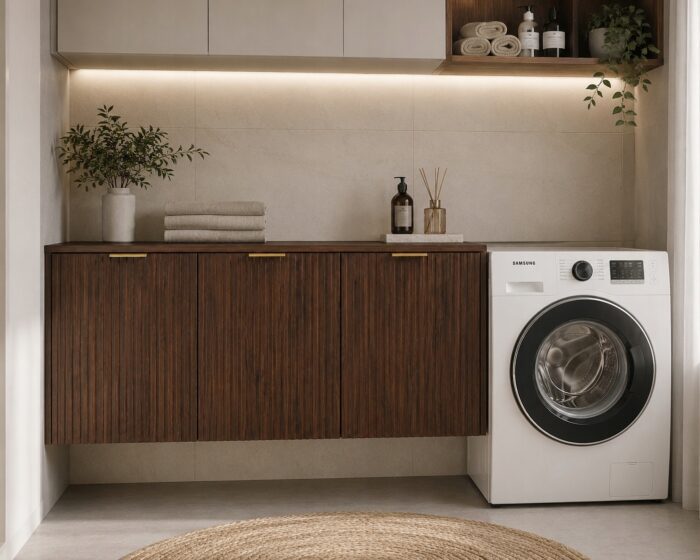 FLOW 120 cm dąb orzech zestaw łazienkowy z blatem 40+40+40 wiszący