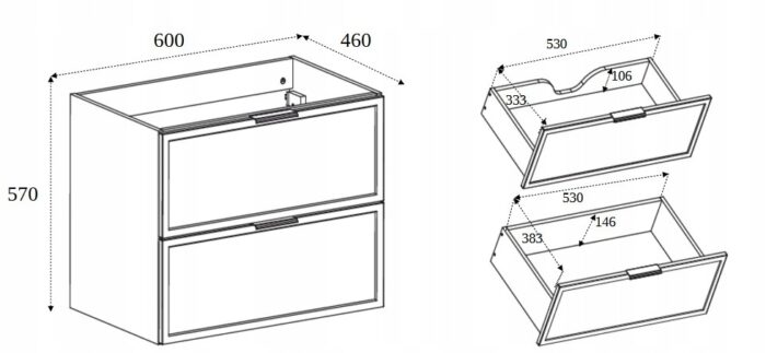 SLIM 60 cm kaszmir szafka łazienkowa wisząca frezowana