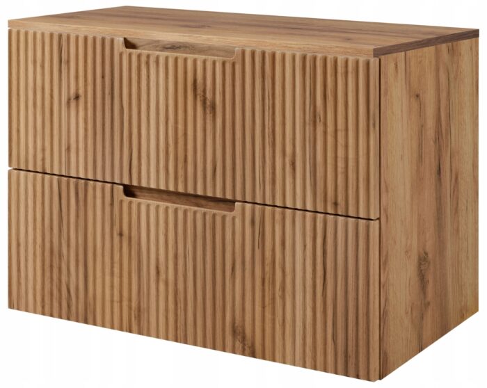 VENA 80 cm dąb craft złoty szafka łazienkowa z blatem dąb craft wisząca ryflowana
