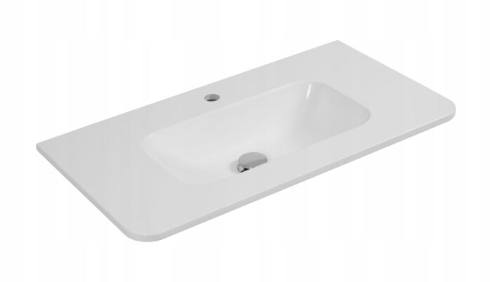 LINEA 100 cm biała szafka łazienkowa z umywalką z konglomeratu wisząca ryflowana