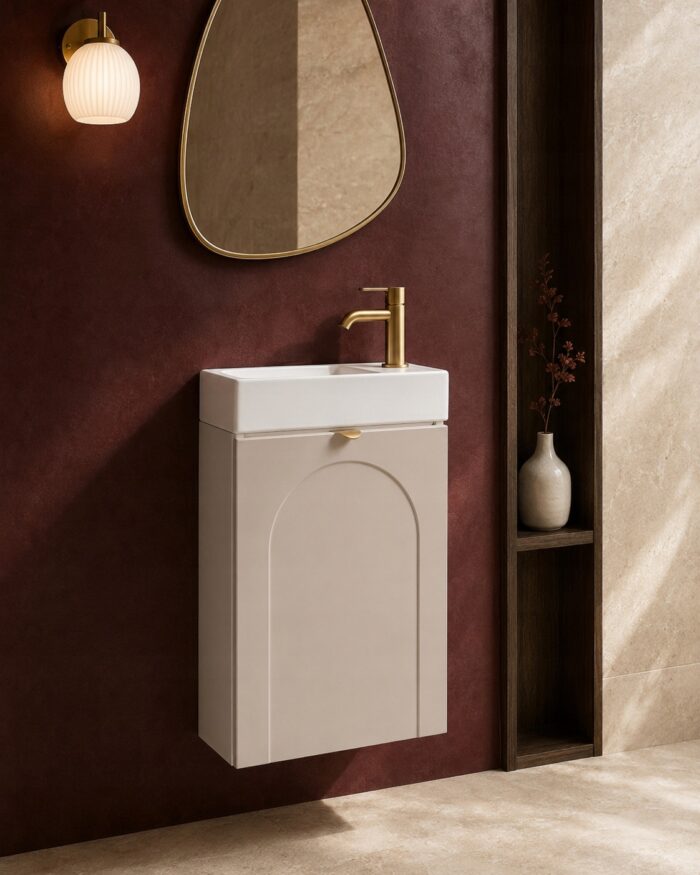 AURA 40 cm kaszmir szafka łazienkowa z umywalką wisząca frezowana