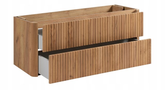 LINEA 120 cm dąb craft złoty szafka łazienkowa z umywalką z konglomeratu wisząca ryflowana