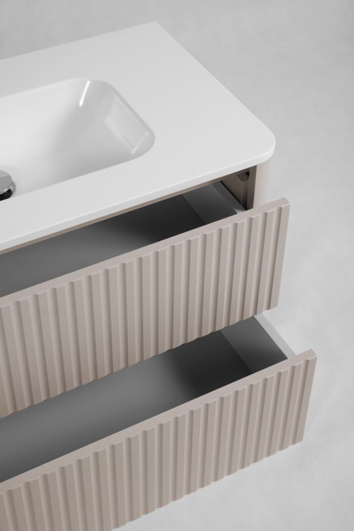 LINEA 60 cm kaszmir szafka łazienkowa z umywalką z konglomeratu wisząca ryflowana
