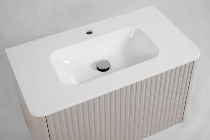 LINEA 60 cm kaszmir szafka łazienkowa z umywalką z konglomeratu wisząca ryflowana