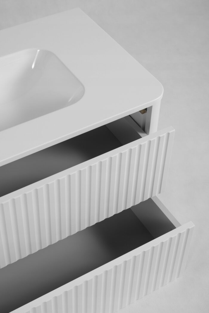LINEA 100 cm biała szafka łazienkowa wisząca ryflowana Push to Open
