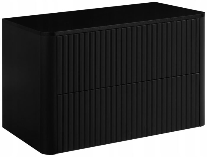 LINEA 80 cm czarna szafka łazienkowa z blatem wisząca ryflowana