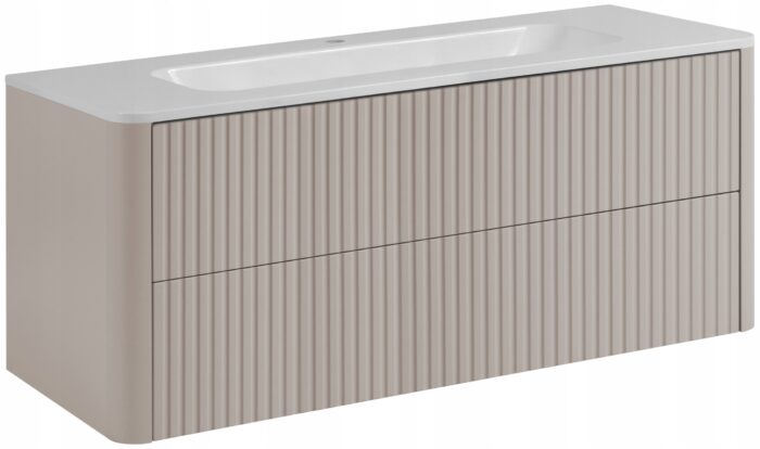 LINEA 120 cm kaszmir szafka łazienkowa z umywalką z konglomeratu wisząca ryflowana