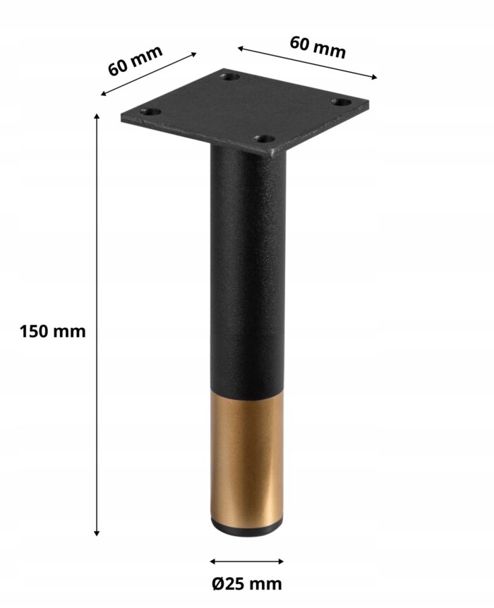 Nóżki meblowe 15 cm czarne złote komplet 4 sztuk metalowe