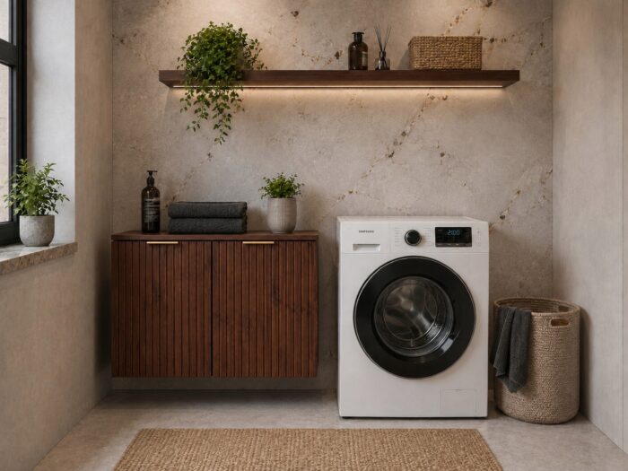 FLOW 80 cm dąb orzech zestaw łazienkowy 40+40 wiszący frezowany