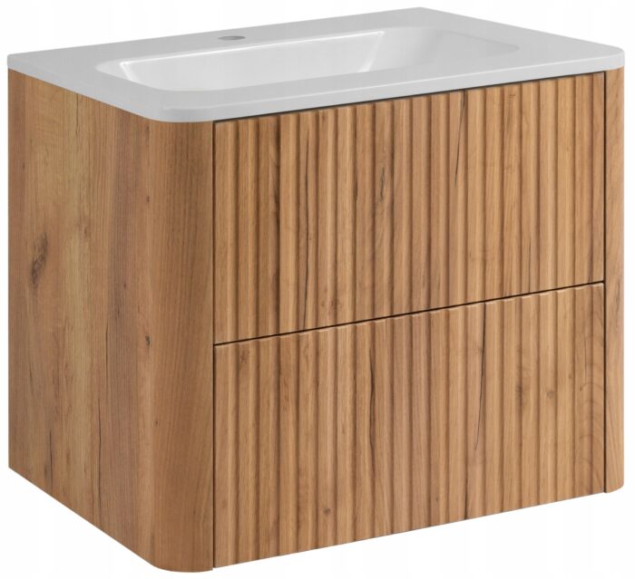 LINEA 60 cm dąb craft złoty szafka łazienkowa z umywalką z konglomeratu wisząca ryflowana