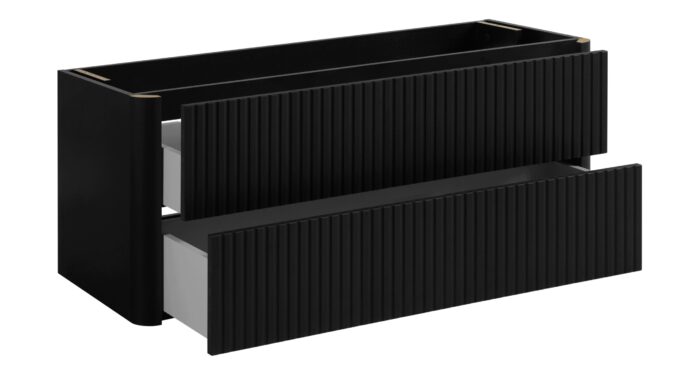LINEA 120 cm czarna szafka łazienkowa z blatem wisząca ryflowana