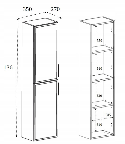 SLIM 136 cm dąb craft złoty słupek łazienkowy wiszący cichy domyk
