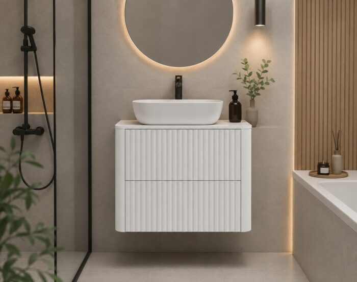 LINEA 100 cm biała szafka łazienkowa z blatem wisząca ryflowana