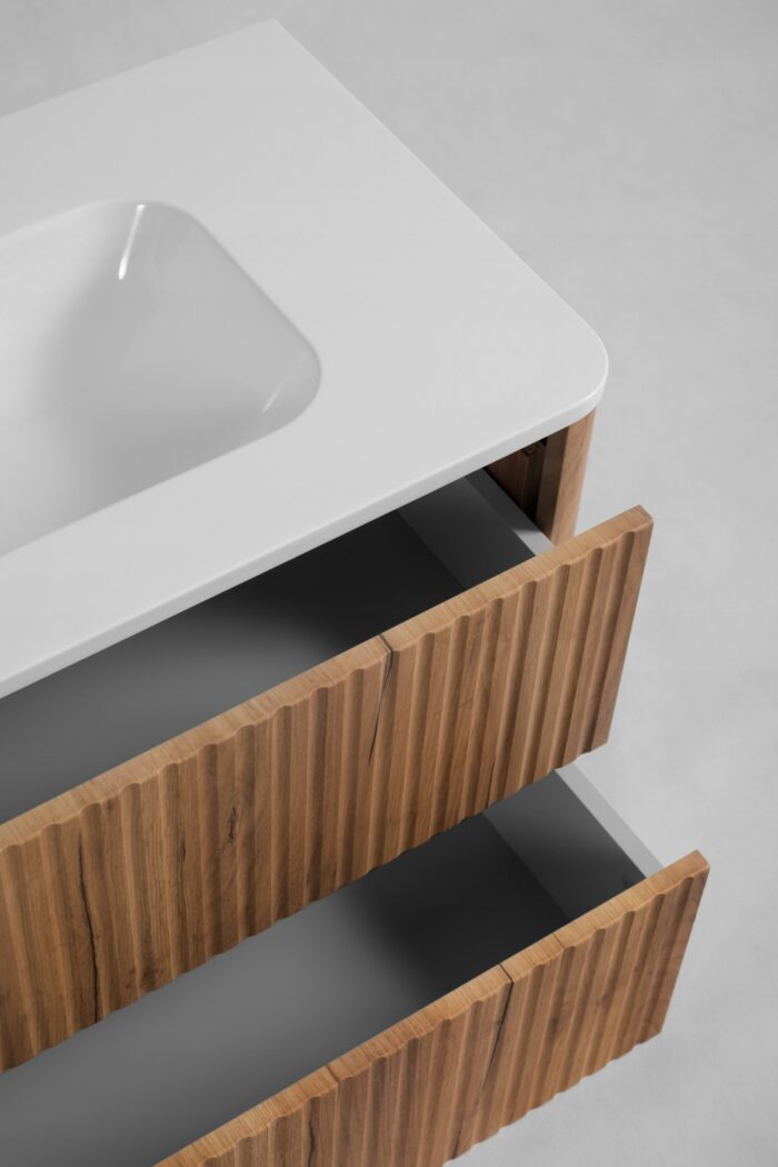 LINEA 100 cm dąb craft złoty szafka łazienkowa wisząca ryflowana Push to Open