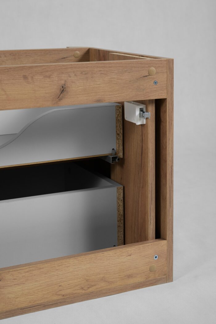 LINEA 60 cm dąb craft złoty szafka łazienkowa z umywalką z konglomeratu wisząca ryflowana
