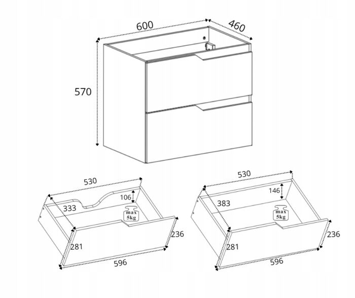 MODERN 60 cm dąb orzech szafka łazienkowa wisząca gładka