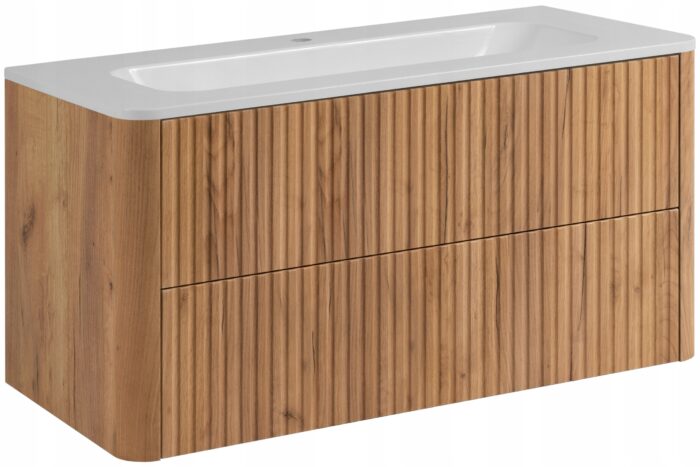 LINEA 100 cm dąb craft złoty szafka łazienkowa z umywalką z konglomeratu wisząca ryflowana