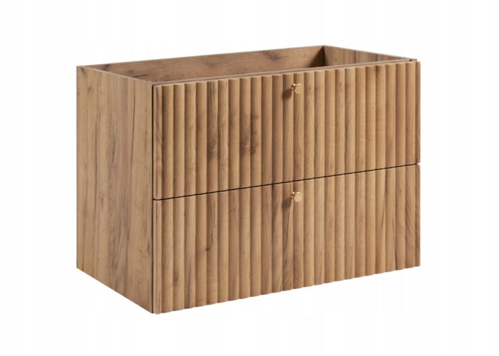 BELLO 80 cm dąb craft złoty szafka łazienkowa wisząca ryflowana
