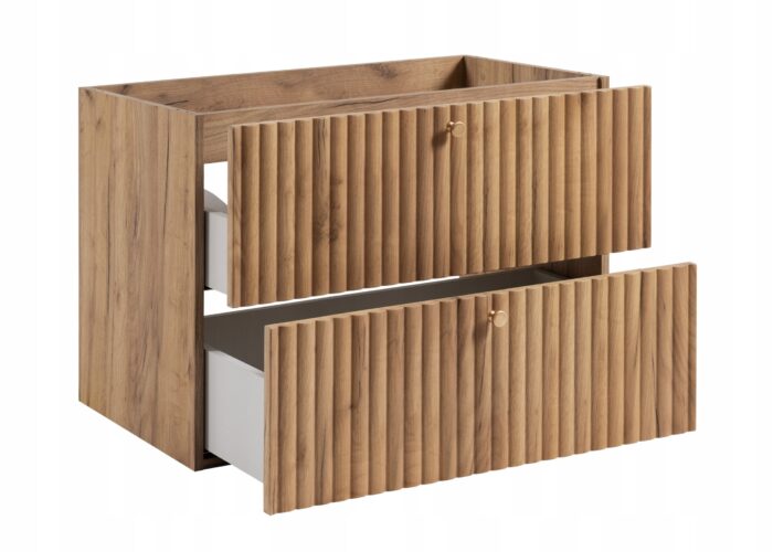 BELLO 80 cm dąb craft złoty szafka łazienkowa wisząca ryflowana