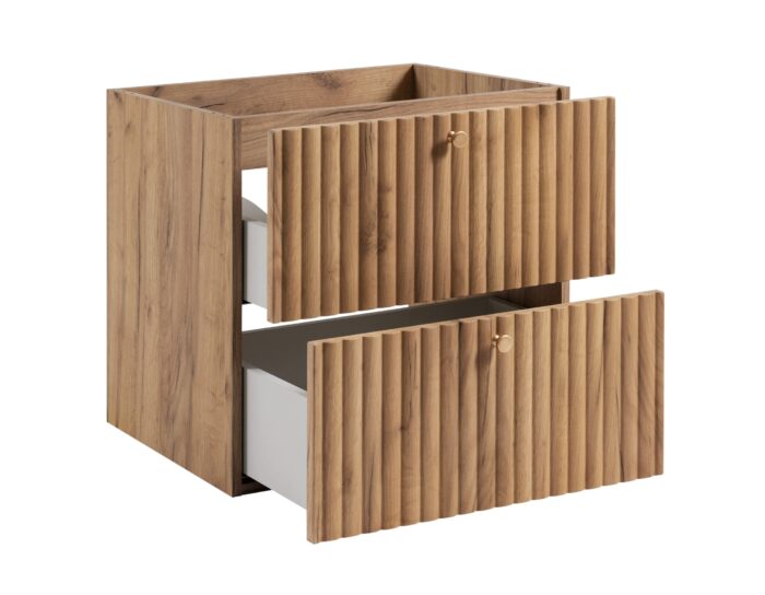 BELLO 60 cm dąb craft złoty szafka łazienkowa wisząca ryflowana