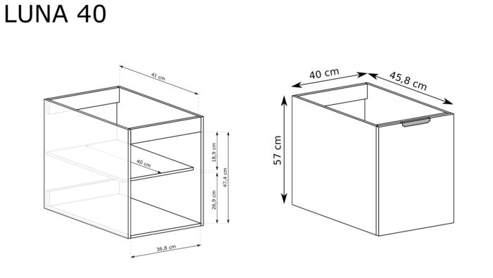 NOVO 40 cm orzech Warmia szafka łazienkowa wisząca ryflowana z półką cichy domyk
