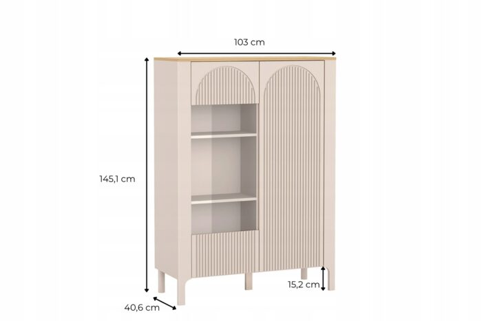 MARBELLA 103 cm kaszmir witryna Dąb Vincenza ryflowana szkło hartowane