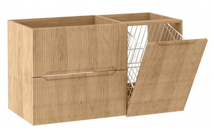 NOVO 100 cm hikora szafka łazienkowa wisząca ryflowana z koszem na pranie MDF