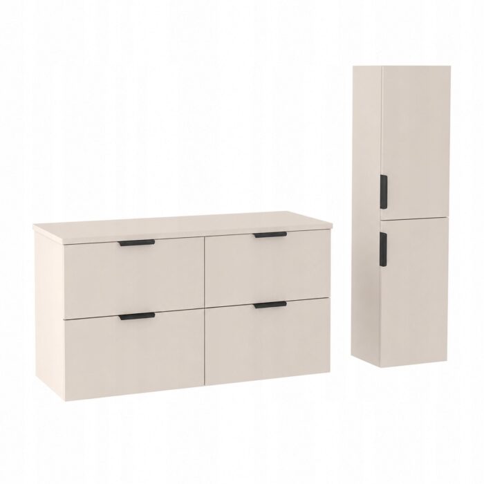 LUNA 120 cm kaszmir szafka łazienkowa z blatem 4 szuflady słupek 130 cm