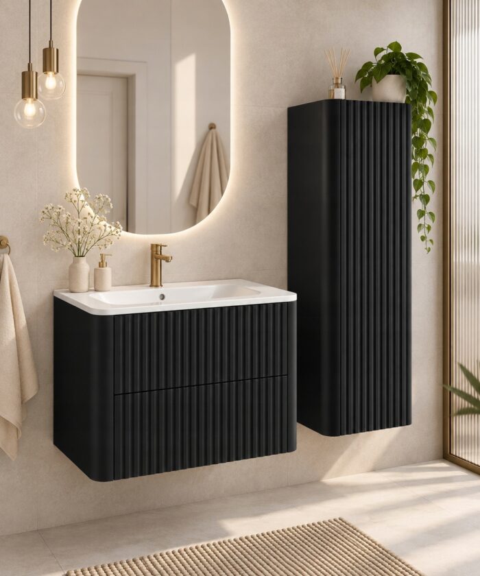 LINEA 35 cm czarny słupek łazienkowy 136 cm wiszący ryflowany Push to Openn