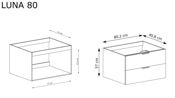 NOVO 80 cm orzech Warmia szafka pod umywalkę wisząca ryflowana 2 szuflady