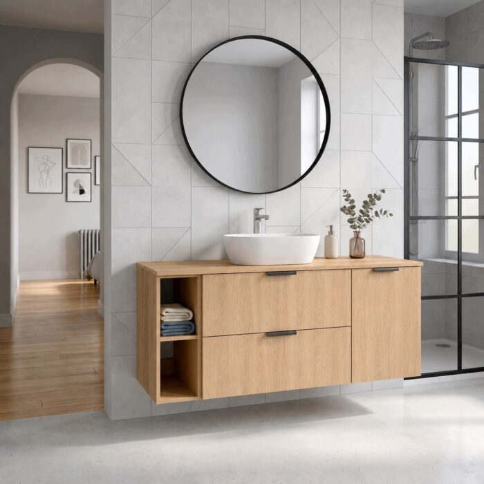 LUNA 120 cm hikora szafka łazienkowa wisząca 2 szuflady regał półka