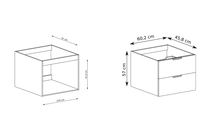 NOVO 60 cm hikora szafka pod umywalkę wisząca ryflowana 2 szuflady