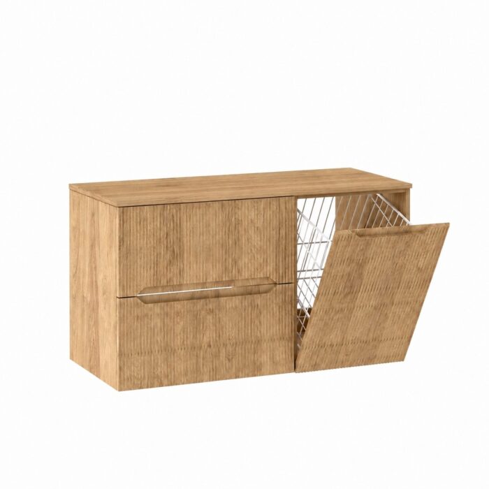 NOVO 100 cm hikora szafka łazienkowa z blatem koszem na pranie ryflowana MDF