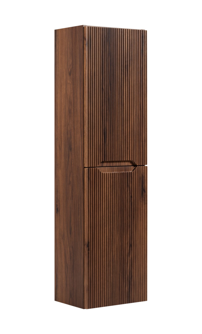 NOVO 130 cm orzech Warmia słupek łazienkowy wiszący ryflowany 3 półki cichy domyk
