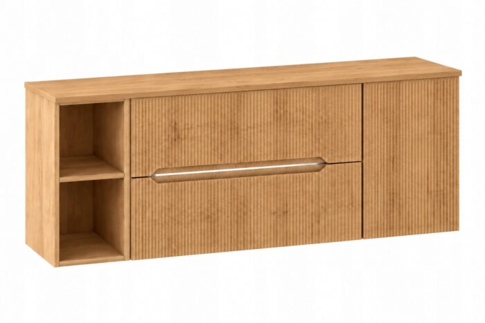 NOVO 140 cm hikora szafka łazienkowa z blatem i regałem wisząca 2 szuflady