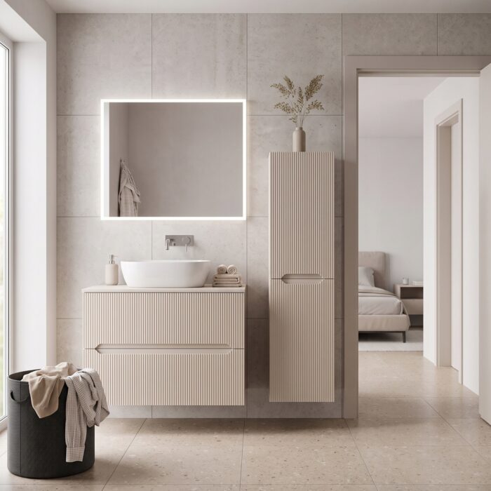 NOVO 80 cm kaszmir szafka łazienkowa z blatem 2 szuflady słupek 130 cm