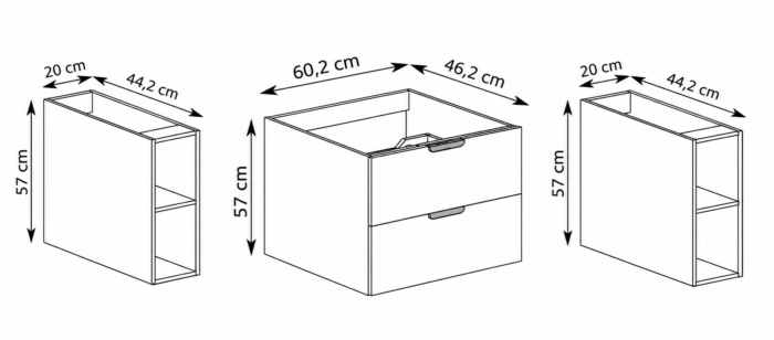 NOVO 100 cm orzech Warmia szafka łazienkowa wisząca ryflowana z 2 regałami