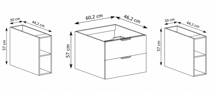 NOVO 100 cm orzech Warmia szafka łazienkowa z blatem 2 szuflady 2 regały