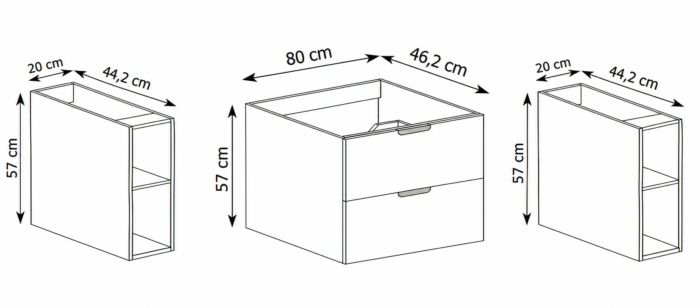 NOVO 120 cm kaszmir szafka łazienkowa wisząca 2 szuflady 2 regały 20 cm