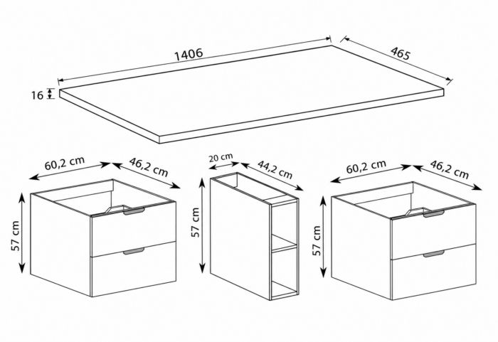 NOVO 140 cm orzech Warmia szafka łazienkowa z blatem 4 szuflady regał 20 cm